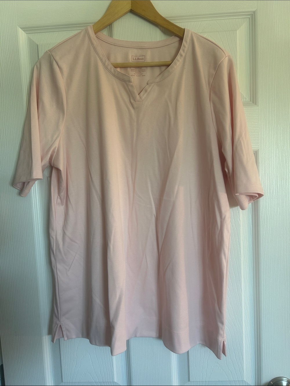 L.L. Bean Pale Pink Short-Sleeve V-Notch Tee